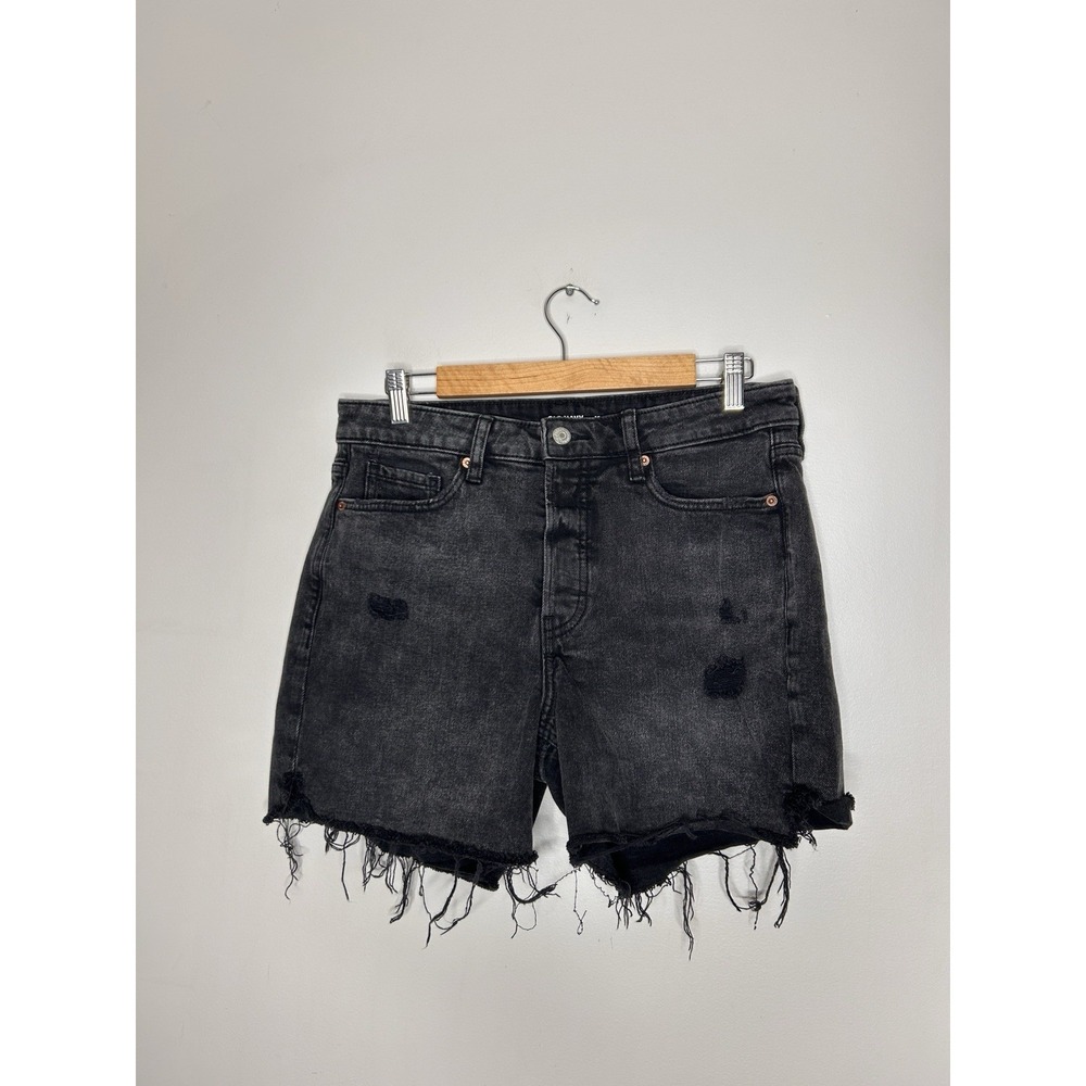 Old Navy Women's Black Denim Jeans Shorts Cut Off Distressed Button Fly Size 10